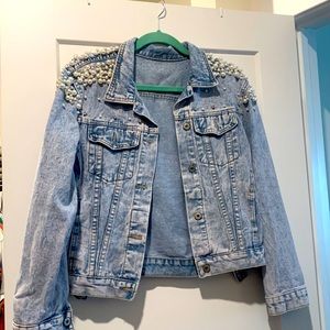 Jean jacket with pearls and studs! Bridal Jacket or cute for summer fun!